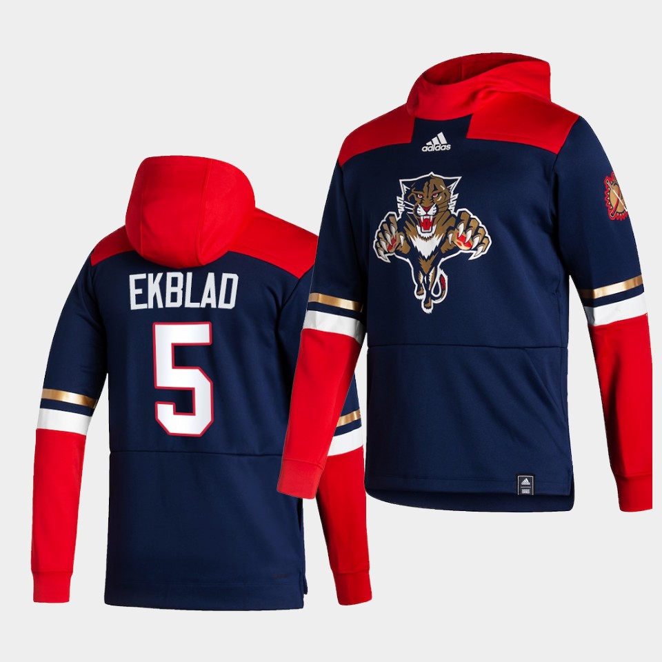 Men Florida Panthers #5 Ekblad Blue NHL 2021 Adidas Pullover Hoodie Jersey